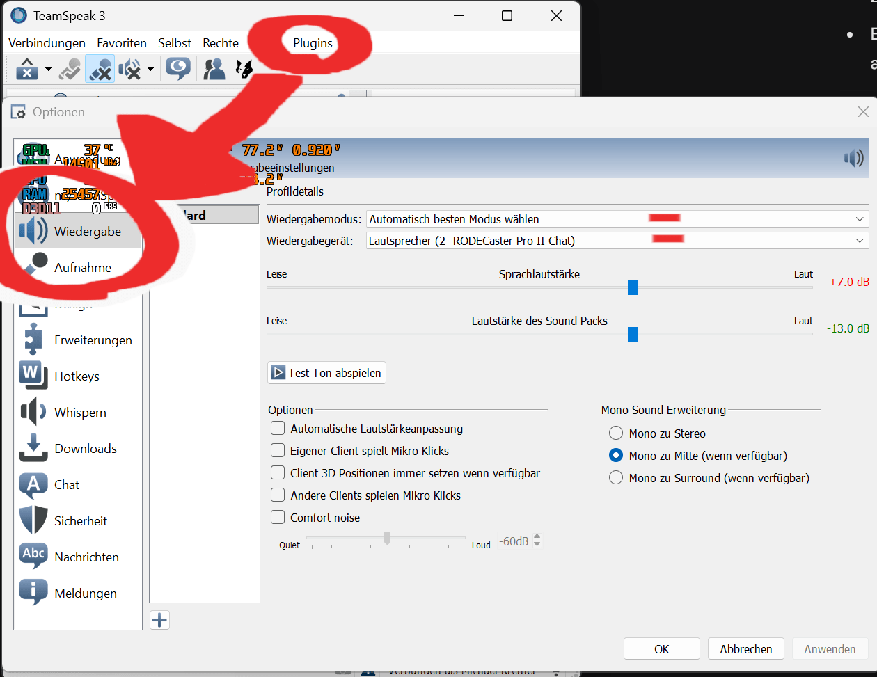 TeamSpeak-Audio-Einstellungen: Wiedergabe und Aufnahme